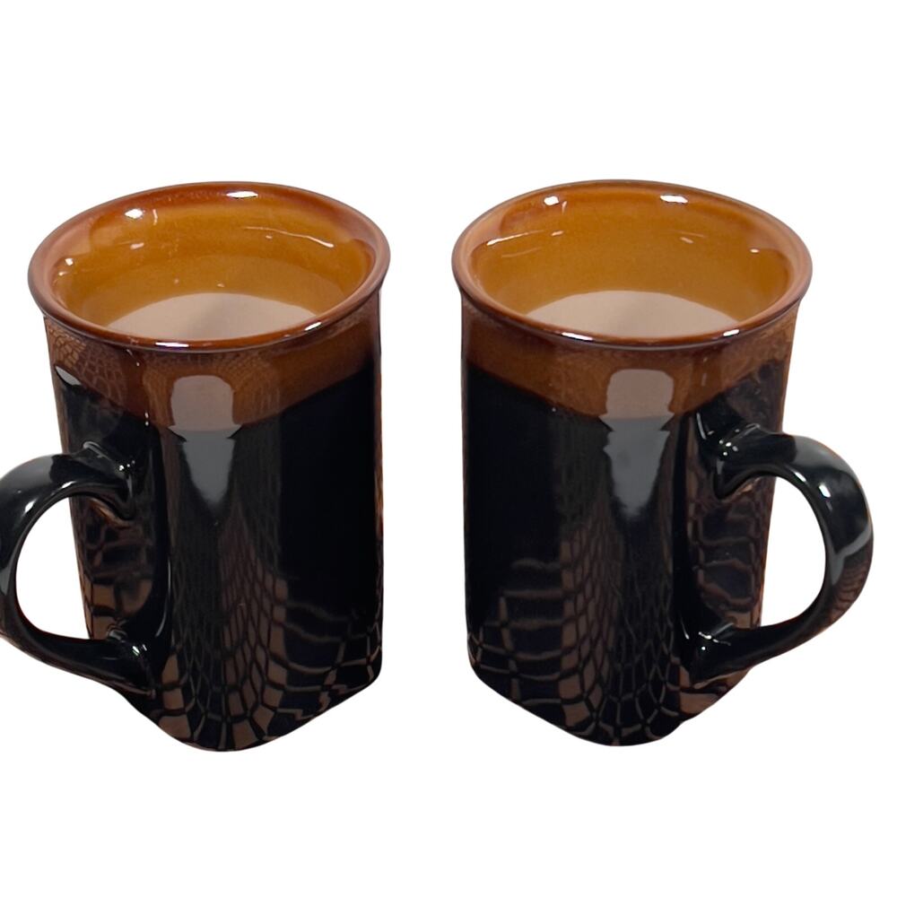 Royal Norfolk Stoneware Black and Brown Mug Western Square 14 oz Set of 2.